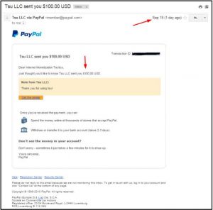 screenshot of my first tsu payment proof of $100