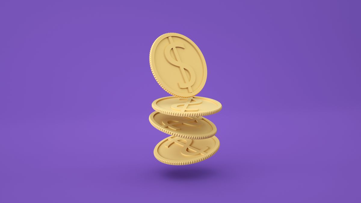Featured image for the article passive income ideas showing dollar coins on a purple background