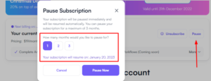 Writesonic's "pause subscription" feature