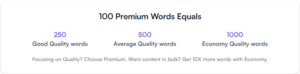 Image explaining how 100 premium words equal to the number of words from other quality.