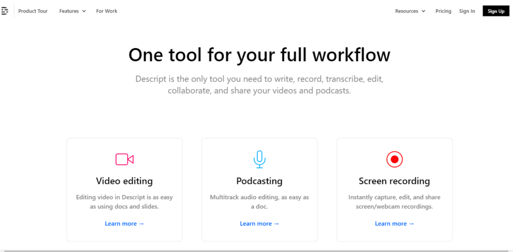 Descript's Homepage