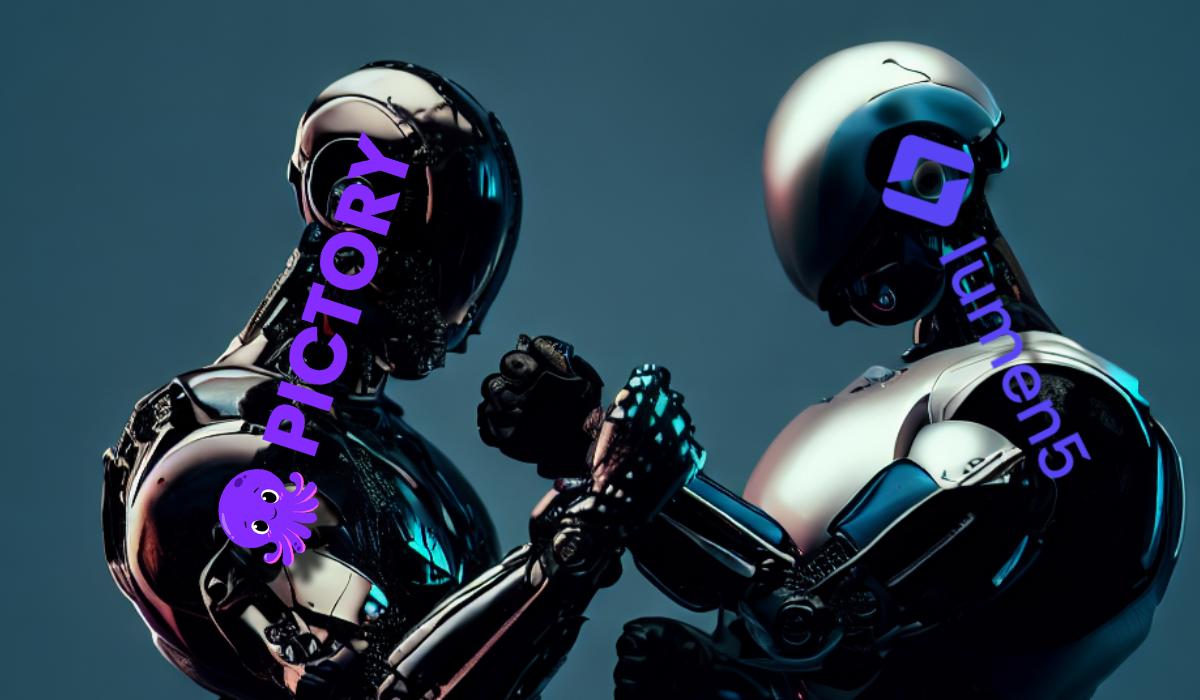 Pictory Vs Lumen5 featured image showing two Ai robots standing in fight mode