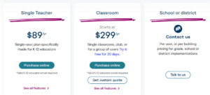 WeVideo's pricing plans for educators