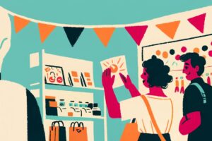 Small business owners planning their marketing campaign.