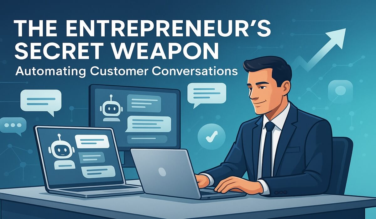 Modern entrepreneur using chatbot automation technology to manage customer conversations efficiently