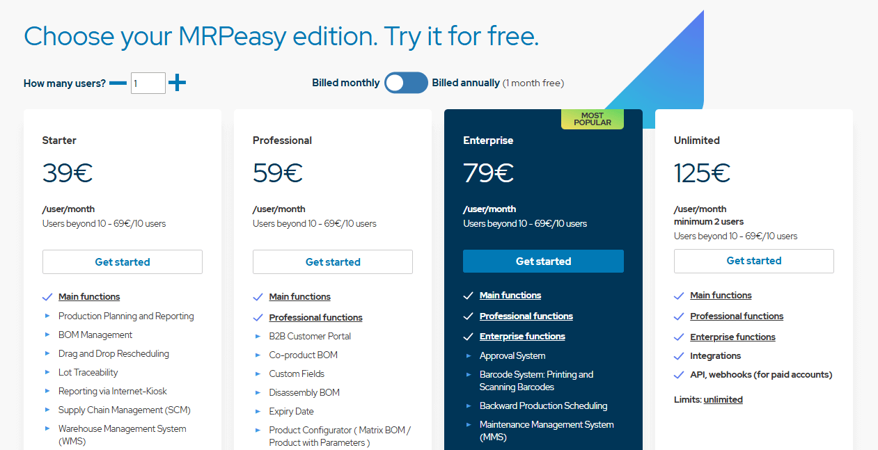 MRPEasy Pricing Plans