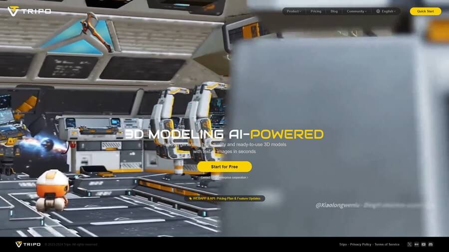 Screenshot from Tripo Ai's homepage