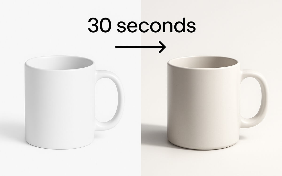 Before and after image of transforming a simple ceramic glass into a 3d object.