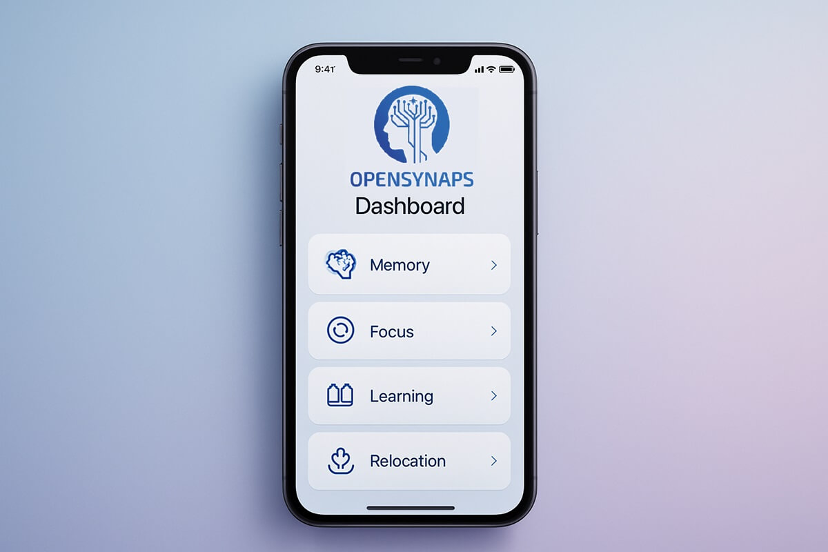 smartphone mockup image displaying the Opensynaps app interface