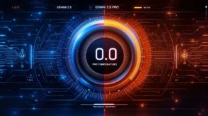 Futuristic AI temperature dial showing optimal settings for Gemini 2.5 PRO model configuration