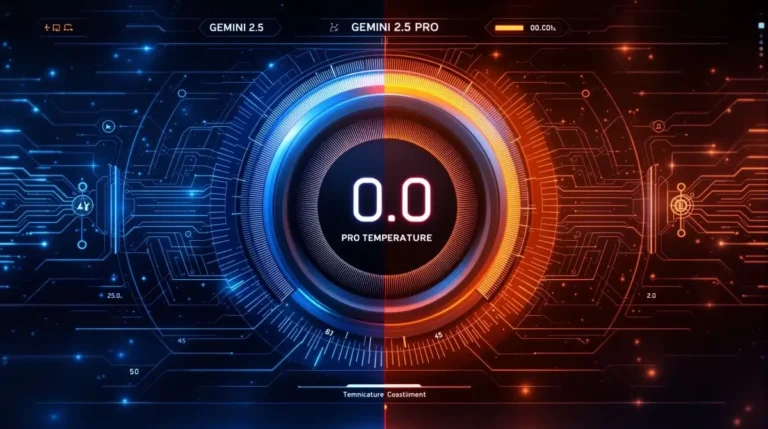 Futuristic AI temperature dial showing optimal settings for Gemini 2.5 PRO model configuration