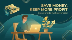 Side hustler saving money online on tool subscriptions while building an online business