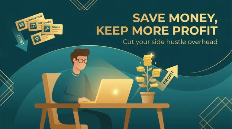 Side hustler saving money online on tool subscriptions while building an online business